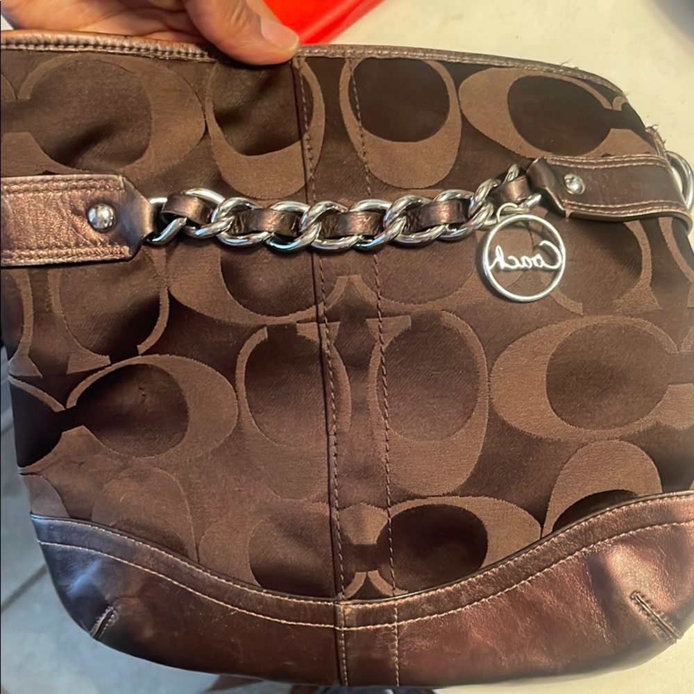 Coach Brown Leather Shoulder Bag with Signature Logo